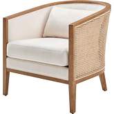 Tillman Accent Arm Chair in Natural Wood, Rattan & Neutral Fabric
